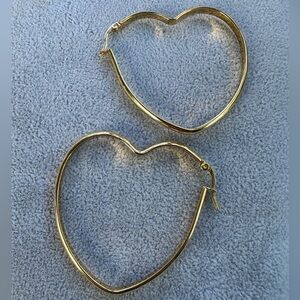 New Stainless Steel Gold Heart Hoop Earrings 5cm Long